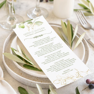 Watercolor Greenery Floral Gold Elegant Wedding Menu
