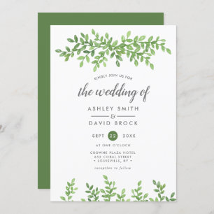 Watercolor Greenery Floral Leaves Modern Wedding Invitation