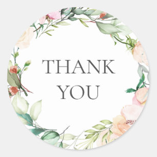 Watercolor Greenery Floral Thank You Classic Round Sticker