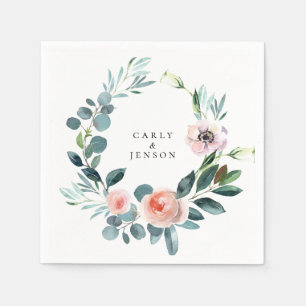 Watercolor Greenery Floral Wreath Paper Napkins