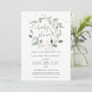 Watercolor greenery foliage Baby Shower Invitation