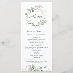 Watercolor Greenery Foliage Baptism Menu