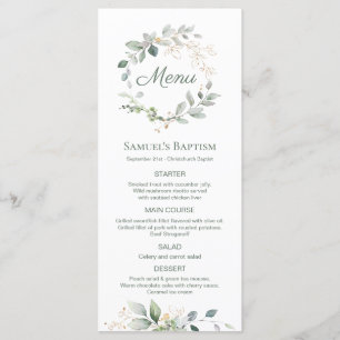 Watercolor Greenery Foliage Baptism Menu