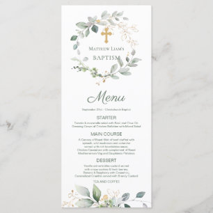 Watercolor Greenery Foliage Cross Baptism Menu