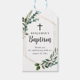 Watercolor Greenery Foliage Gold Baptism Gift Tag