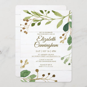 Watercolor Greenery Foliage Greenery Memorial Invitation