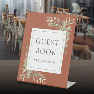 Watercolor Greenery Foliage Terracotta Guest Book Pedestal Sign