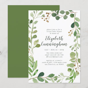 Watercolor Greenery Foliage Virtual Baby Shower Invitation