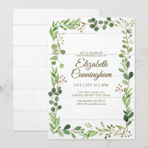 Watercolor Greenery Foliage Virtual Memorial Invitation