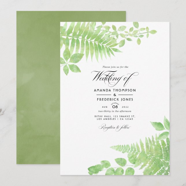 Watercolor Greenery Foliage Wedding Invitation (Front/Back)
