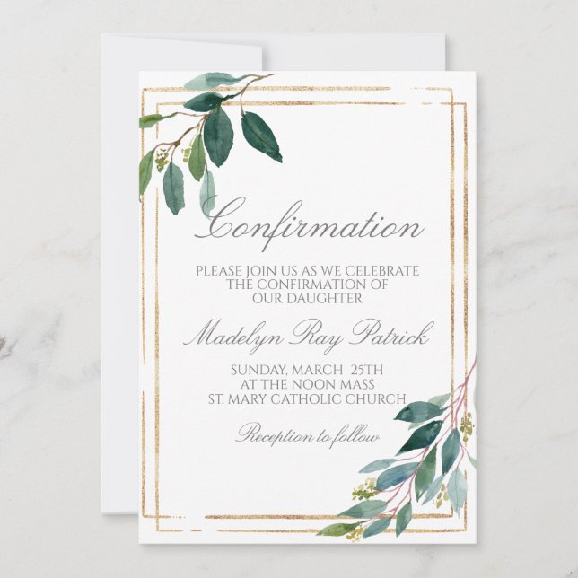 Watercolor Greenery Frame Confirmation  Invitation (Front)