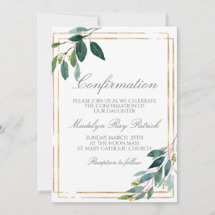 Watercolor Greenery Frame Confirmation  Invitation
