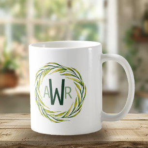 Watercolor Greenery Frame Monogram ID667 Coffee Mug