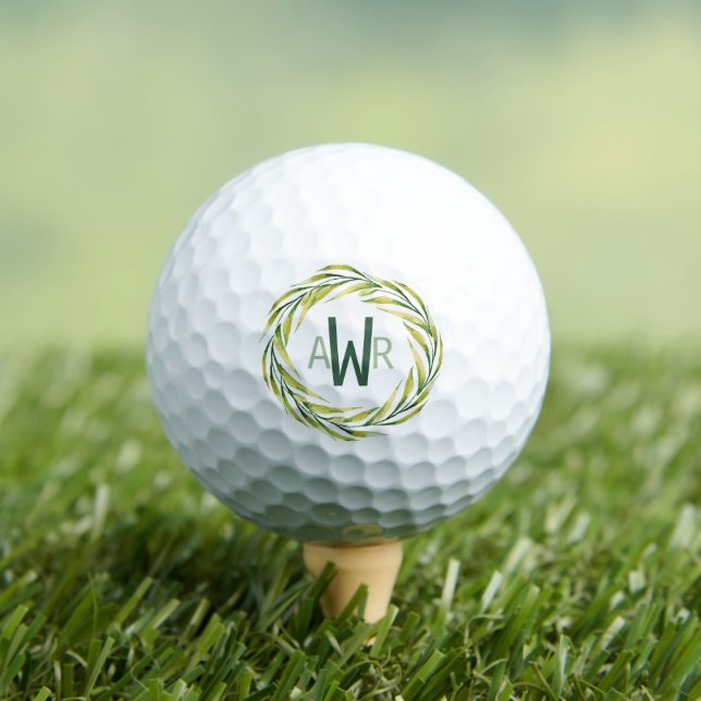 Watercolor Greenery Frame Monogram ID667 Golf Balls (Insitu Tee)