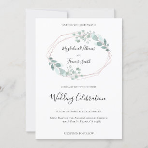 watercolor greenery frame wedding invitation