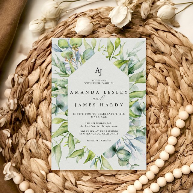 Watercolor Greenery Frame Winter Wedding Party Invitation (Creator Uploaded)