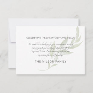 Watercolor Greenery Funeral Bereavement Thank You