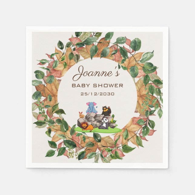 Watercolor Greenery Gender Neutral Baby Shower Napkin (Front)