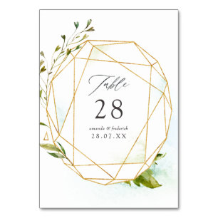 Watercolor Greenery Geometric Crystal Wedding Table Number