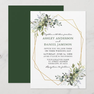 Watercolor Greenery Geometric Frame Wedding Invitation