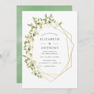 Watercolor Greenery Geometric Wedding Invitation