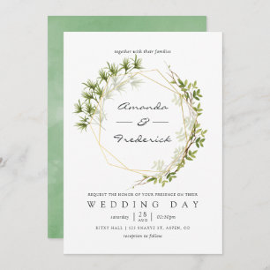 Watercolor Greenery Geometric Wedding Invitation