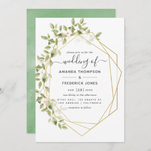 Watercolor Greenery Geometric Wedding Invitation