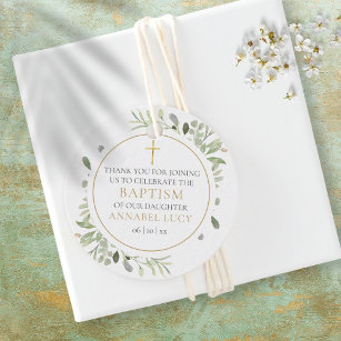 Watercolor Greenery Gold Baptism Thank You Favour Tags