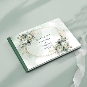Watercolor Greenery Gold Botanical Wedding Guest  Book