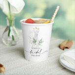 Watercolor Greenery Gold Bridal Shower Decor Paper Cups<br><div class="desc">This elegant design features a soft watercolor bouquet of eucalyptus, greenery and gold embellishments wrapping around a painted dress. Click the Personalize and "Click to customize further" button to edit the script wording's colour. See the entire collection for more matching items!</div>