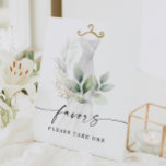 Watercolor Greenery Gold Bridal Shower Favours Sig Pedestal Sign<br><div class="desc">This elegant design features a soft watercolor bouquet of eucalyptus,  greenery and gold embellishments wrapping around a painted dress. Place on your bridal shower favours table. See the entire collection for more matching items!</div>