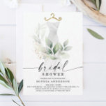 Watercolor Greenery Gold Bridal Shower Invitation<br><div class="desc">This elegant design features a soft watercolor bouquet of eucalyptus,  greenery and gold embellishments wrapping around a painted dress. Click the Personalize and "Click to customize further" button to edit the script wording's colour. See the entire collection for more matching items!. See the entire collection for more matching items</div>