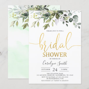 Watercolor Greenery Gold Bridal Shower Invitation