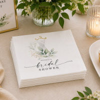 Watercolor Greenery Gold Bridal Shower Napkins