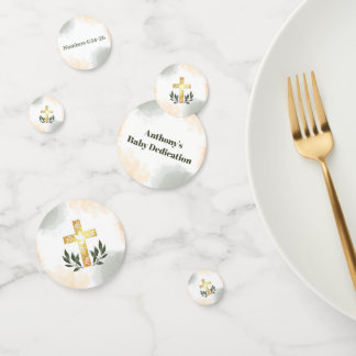 Watercolor Greenery Gold Cross Baby Dedication Confetti