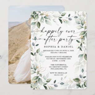 Watercolor Greenery Gold Elopement Celebration Inv Invitation
