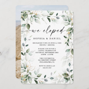 Watercolor Greenery Gold Elopement Celebration Invitation