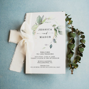 Watercolor Greenery Gold Folded Wedding Program