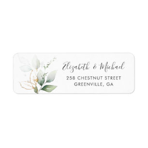 Watercolor Greenery Gold Foliage Return Address