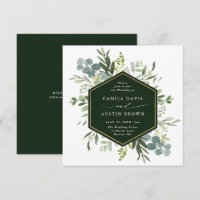 Watercolor Greenery Gold Hexagon Wedding Square
