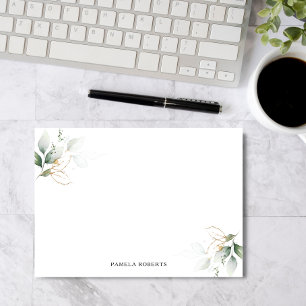 Watercolor Greenery Gold Leaves Personal   Blank Card