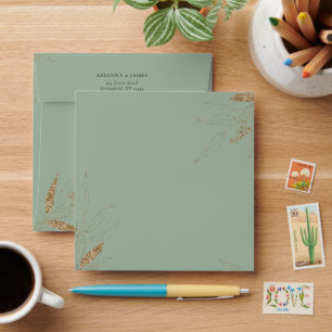Watercolor Greenery Gold Return Address Envelope
