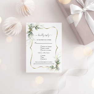 Watercolor Greenery Gold Song Request Wedding  RSVP Card