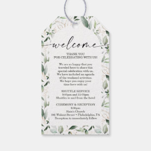 Watercolor Greenery Gold Wedding Guest Bag Welcome Gift Tags