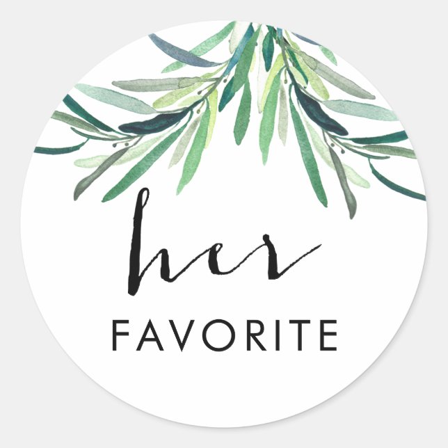 Watercolor Greenery her favourite favour sticker (Front)