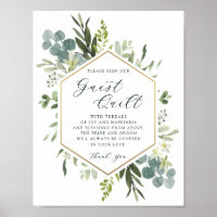 Watercolor Greenery Hexagon Wedding Guest Quilt