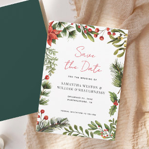 Watercolor Greenery Holiday Wedding Save The Date