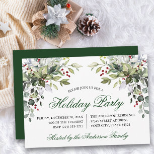 Watercolor Greenery Holly Holiday Party Invitation