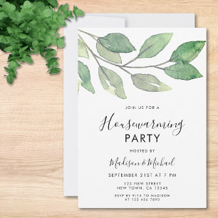 Watercolor Greenery Housewarming  Invitation