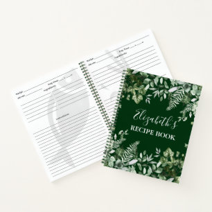 Watercolor Greenery Ivy Sage Ferns Green Recipe Notebook